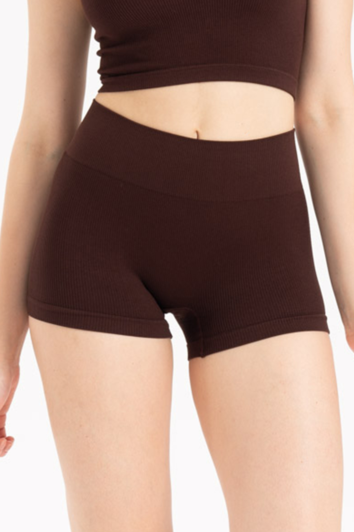 Kadın Seamless Yüksek Bel Mini Tayt Toparlayıcı, Esnek Kumaş Kahverengi