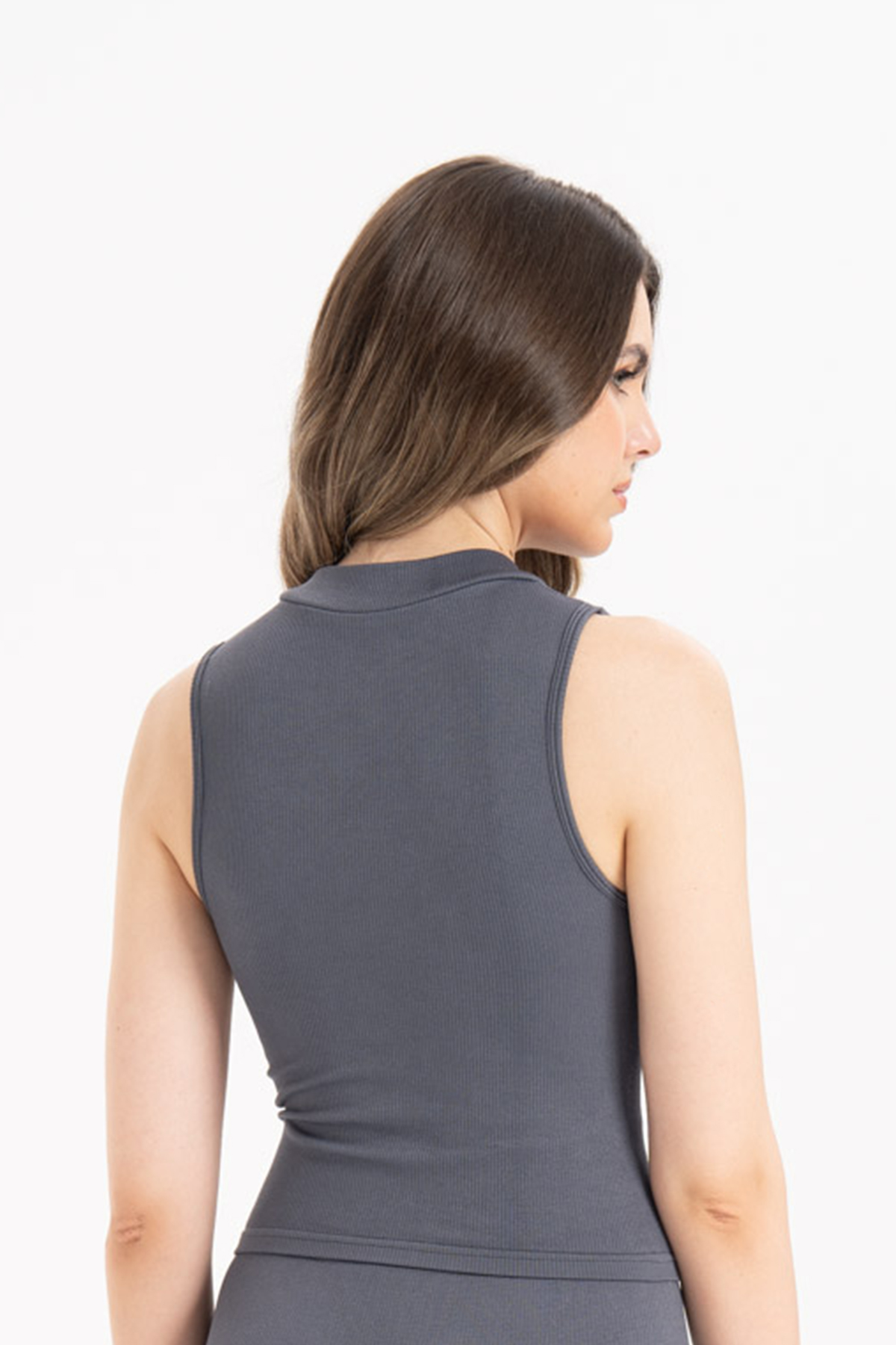 Seamless Toparlayıcı Fit Büstiyer Kolsuz Bluz Gri