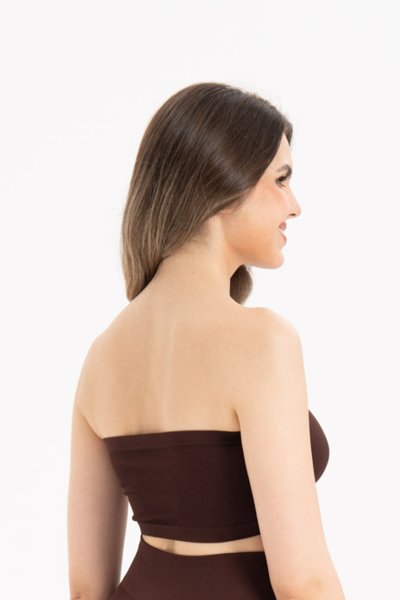 Kadın Seamless Straplez Spor Büstiyer Toparlayıcı, Esnek Kumaş, Konforlu Kullanım Kahverengi