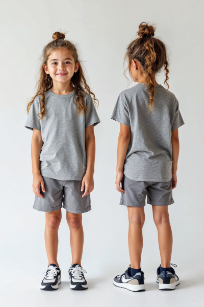 Kız Çocuk Basic Düz Gri T-Shirt Model No : 001