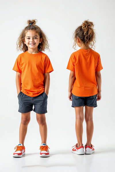 Kız Çocuk Basic Düz Turuncu T-Shirt Model No : 001
