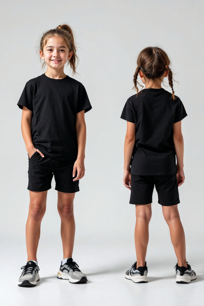 Kız Çocuk Basic Düz Siyah T-Shirt Model No : 001