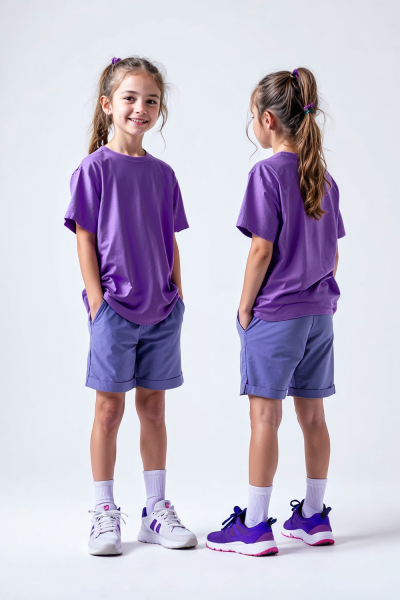 Kız Çocuk Basic Düz Mor T-Shirt Model No : 001