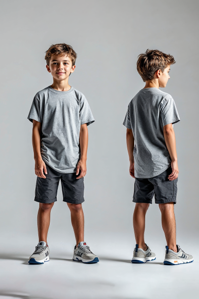 Erkek Çocuk Basic Düz Gri T-Shirt Model No : 001