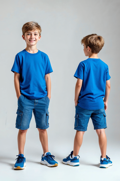 Erkek Çocuk Basic Düz Mavi T-Shirt Model No : 001