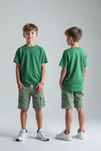Erkek Çocuk Basic Düz Yeşil T-Shirt Model No : 001