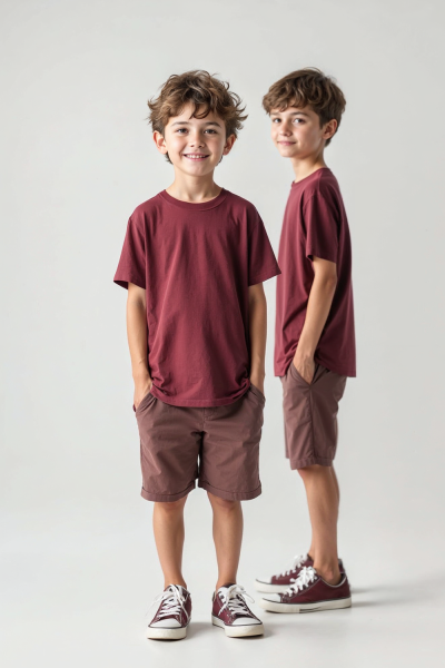 Erkek Çocuk Basic Düz Bordo T-Shirt Model No : 001