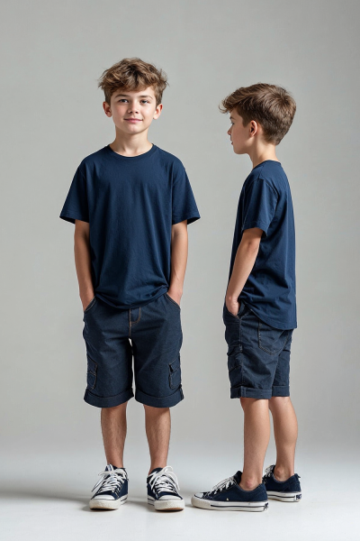 Erkek Çocuk Basic Düz Lacivert T-Shirt Model No : 001
