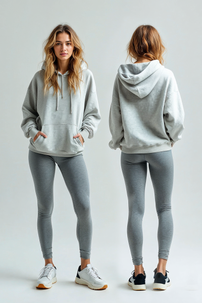 Kadın Düz Gri Hoodie