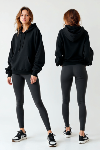 Kadın Düz Siyah Hoodie