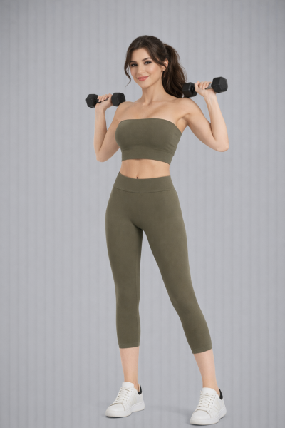 Toparlayıcı Etkili Yüksek Bel Seamless Kapri Tayt Yeşil