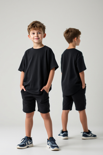 Erkek Çocuk Basic Düz Siyah T-Shirt Model No : 001