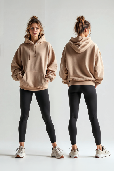 Kadın Düz Bej Hoodie