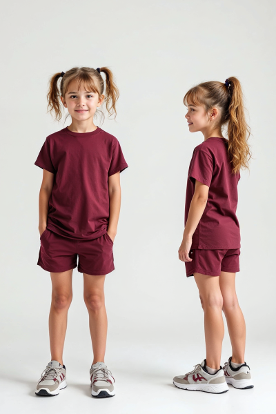 Kız Çocuk Basic Düz Bordo T-Shirt Model No : 001