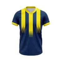 Sarı Lacivert V Yaka Kesik Çubuklu Taraftar Forması